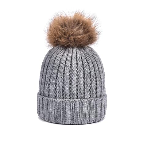 World of Accessories feine Winter Bommelmütze mit Echtpelz