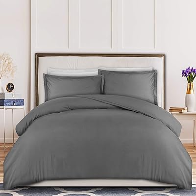 Utopia Bedding 3-Piece Duvet Cover Set, Queen, Grey, Soft Microfiber