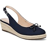 Womens Closed Toe Espadrilles Wedges Shoes Platform Slingback Mid Low Heel Canvas Bow Dress Sandals, Navy, Size 5