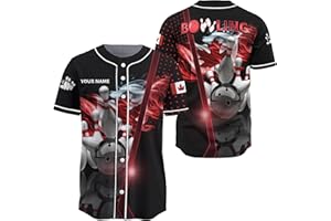 Personalized Canadian Bowling Team Baseball Jersey with Bowling Strike and Smoke Canada Flag Graphic Sports T-Shirt JS0837
