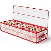 SONGMICS Christmas Ornament Storage Box, 96 Slots of 3 Inches, 38" L x 13.2" W x 6.9" H, Bauble Storage Box with Dividers, Zippers, Side Handles, Under the Bed, Cherry Red URFB031T02
