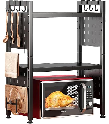 Rejilla Para Microondas Ajustable - Soporte De Cocina Con Ganchos, Ahorra Espacio En Encimera