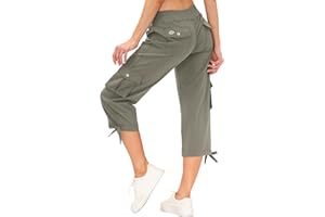 MoFiz Women's Cargo Capris Hiking Pants Lightweight Quick Dry Outdoor Athletic Travel Casual Loose Comfy Cute Pockets