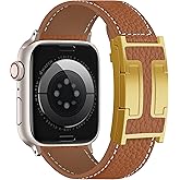 Charlam Leather Magnetic Watch Band, Compatible with Apple Watch Bands 40mm 38mm 41mm 42mm 44mm 45mm 46mm 49mm Women Men, Top Grain Leather Designer Strap for iWatch Series 11/10/9/8/7/6-1/Ultra 3/SE3