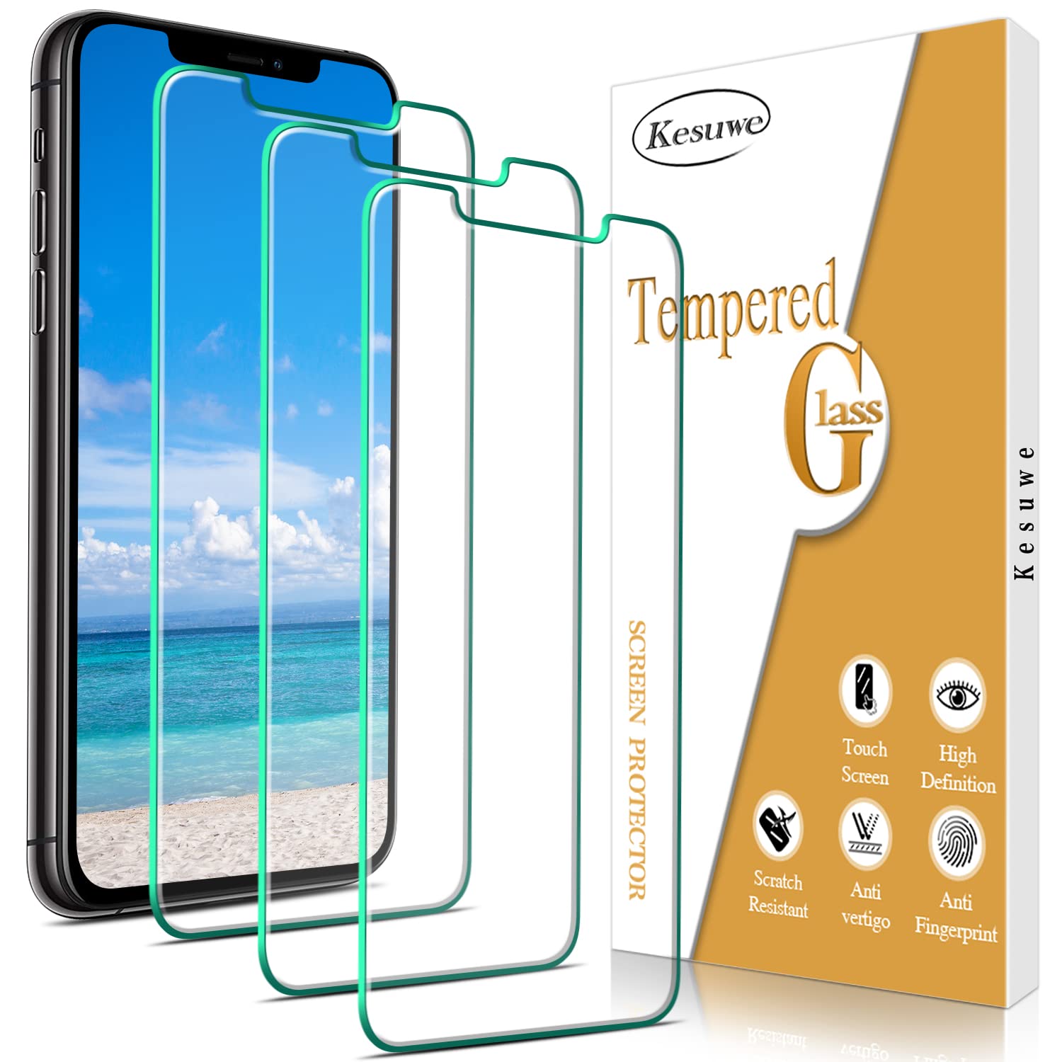 Kesuwe [3 Pack Screen Protector for iPhone 12/12 Pro, Anti Scratch, Anti Fingerprint, 9H Hardness, Case Friendly, Easy Installation, Bubbles Free, HD Clear