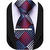 Barry.Wang Silk Ties for Men Fun Necktie and Tie Clip Set for Wedding Party Business Formal Extra Long