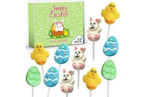 RBBZ PARTY 24 Easter Candy Lollipops Individually Wrapped Bulk Variety Pack - Bunny, Chick, Egg - Easter Basket Stuffers - Egg Hunt - Candy Dish (Strawberry, Raspberry, Lemon)