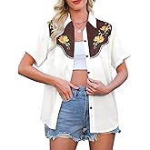 Western Shirts for Women Retro Cowgirl Shirt Rodeo Button Down Tshirt Casual Collared Cowboy Blouses Tops