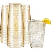 R-kay 12 oz Gold Glitter Plastic Cups For Party - 50 Pack Gold Plastic Cups - Hard Disposable Cups - Premium Heavy Duty Gold Cups - Disposable Cocktail Glasses - Party Cups (12 OZ, 50, Count)