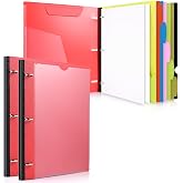 WOT I 2-Pack Telescoping 3 Ring Binder Notebooks, Red | Includes Front Cover / Tabbed Catalog Pocket / 5 Tab Dividers / 1 Pocket Folder / 60 Sheets of Paper