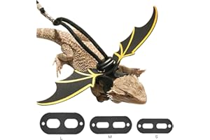 KUDES Adjustable Bearded Dragon Leather Harness Leash (S/M/L 3 Chest Pack) with Cool Wings for Lizard Reptiles Amphibians and Other Small Pet Animals