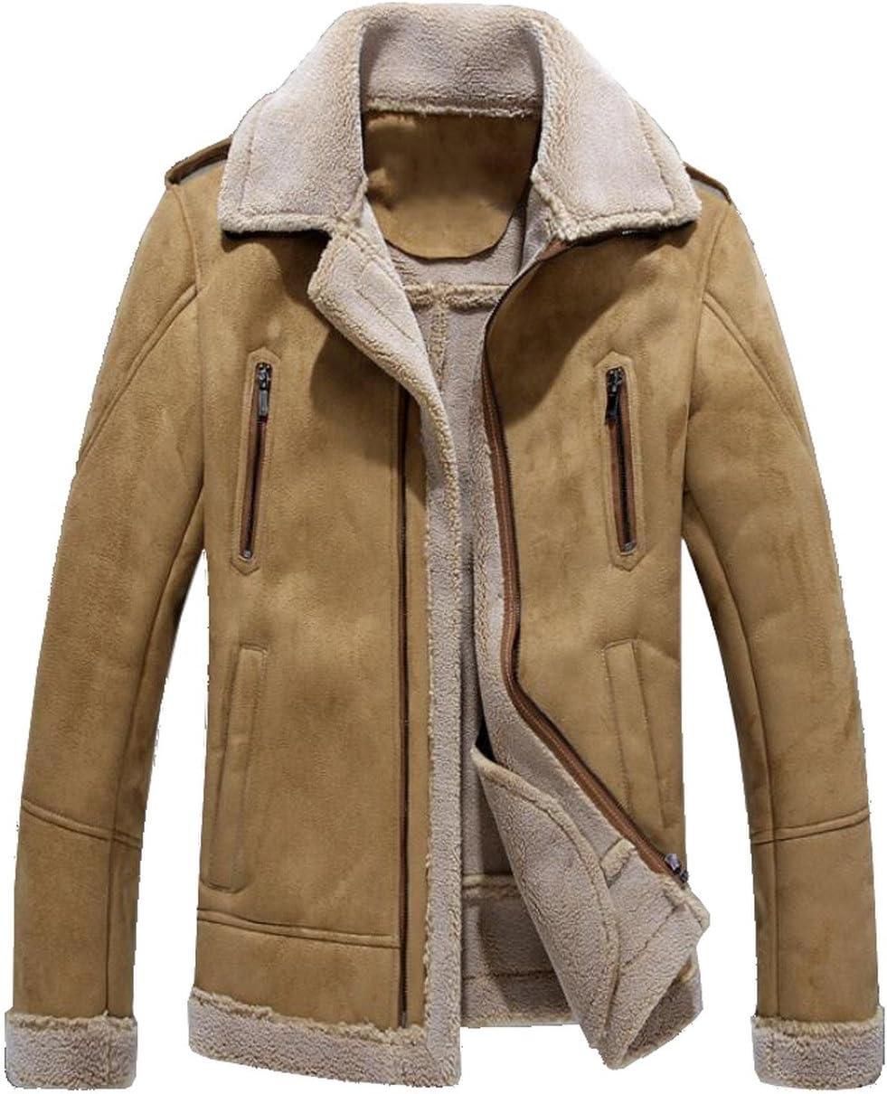 JJZXX Men's Faux Suede Leather Jacket Bomber Fur Coat Lamb Wool Lined I