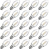 Meconard C7 LED Replacement Christmas Light Bulbs, C7 Shatterproof LED Bulbs for Christmas Indoor Outdoor String Lights, E12 Candelabra Base, Commercial Grade Holiday Bulbs, Warm White, 25 Pack