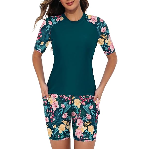 Women's Swim Shirt Halcurt Women's Half Zip Short Sleeve Rash