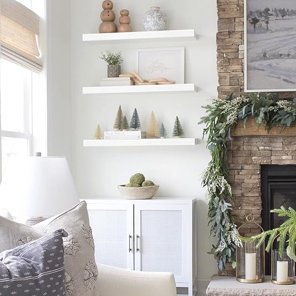 QEEIG FLOATING SHELVES FOR WALL 23.6″ LONG – WALL MOUNTED SHELF BATHROOM KITCHEN LIVING ROOM BEDROOM FARMHOUSE HOME DECOR DISPLAY BOOKSHELF LARGE 23.6 X 9.3 INCH SET OF 2, WHITE (008-60W)