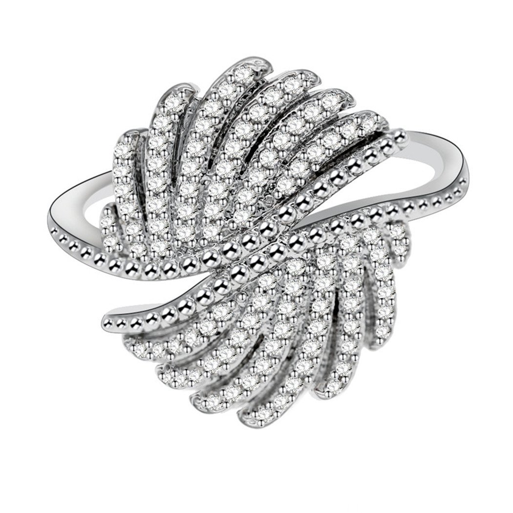 Uloveido Girls Fashion Platinum Plated Curving Wide Ring, CZ Crystal Pave Anniversary Statement Ring for Women (Size Q) Y346