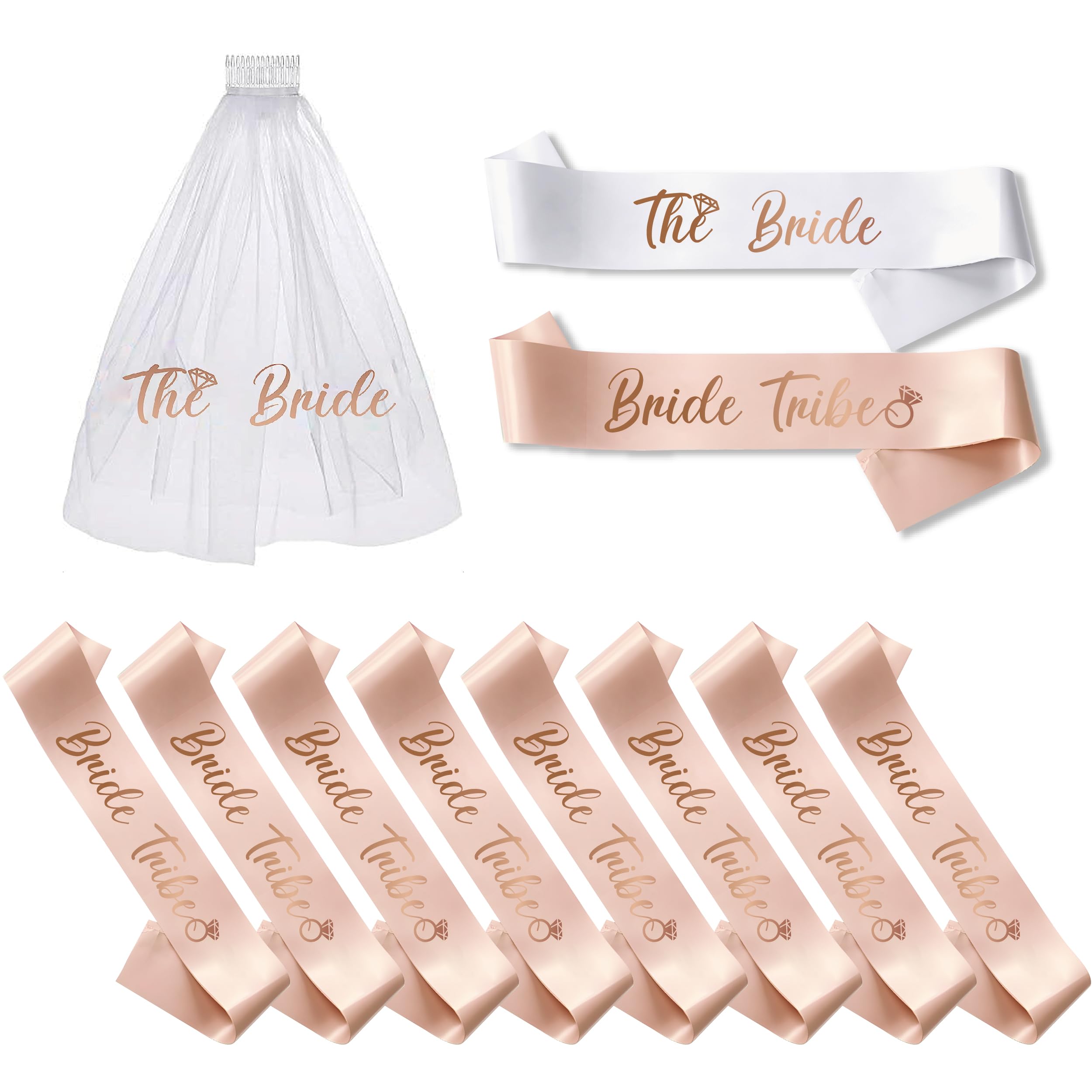 Photo 1 of PartyGifts&beyond Bachelorette Party Favors Bride to Be Sash and Veil Set Bachelorette Sashes Bridal Shower Gifts Bride Tribe Sash (11 Sets)