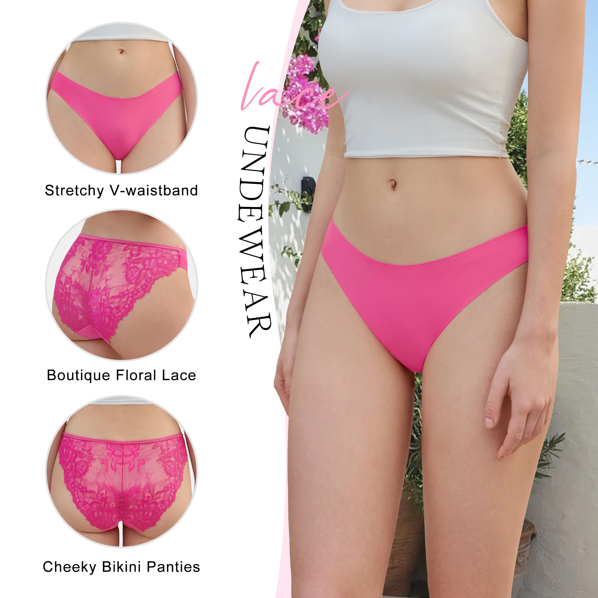 DEANGELMON Sexy Lace Underwear For Women Seamless No Show Hipster Panties Cheeky Bikini Panty Pack(5P1,XL)