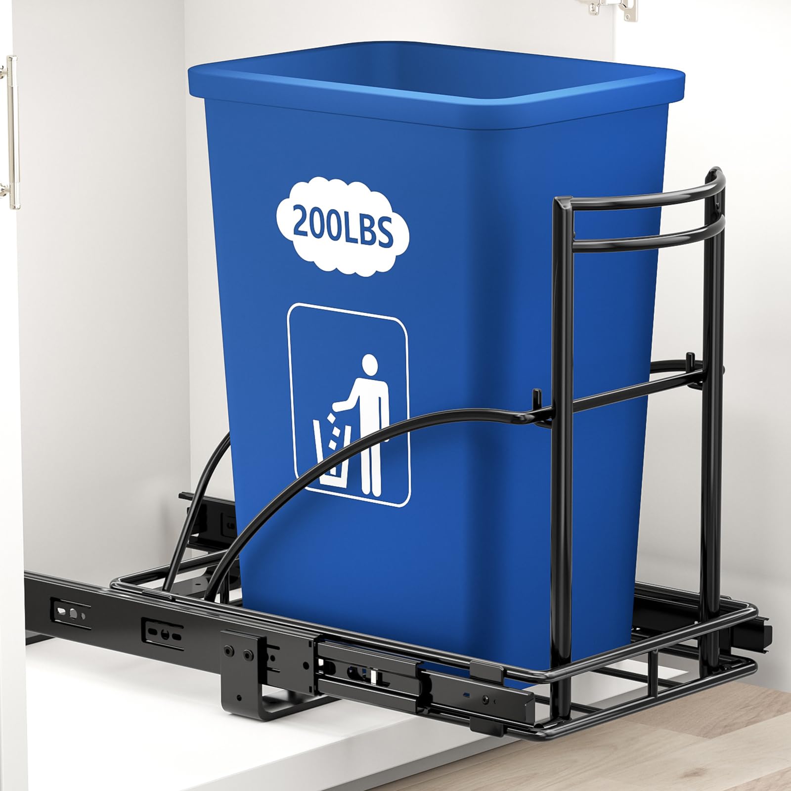 ANASTA Under Sink Trash Can Pull Out Trash Hidden for 30-50 Qt 7-13 Gallon Garbage Can Under 13" Wx19 Dx17 H Cabinet, Black Pull Out Kit with Full Extension Slide for Kitchen and Bathroom, No Bin Image