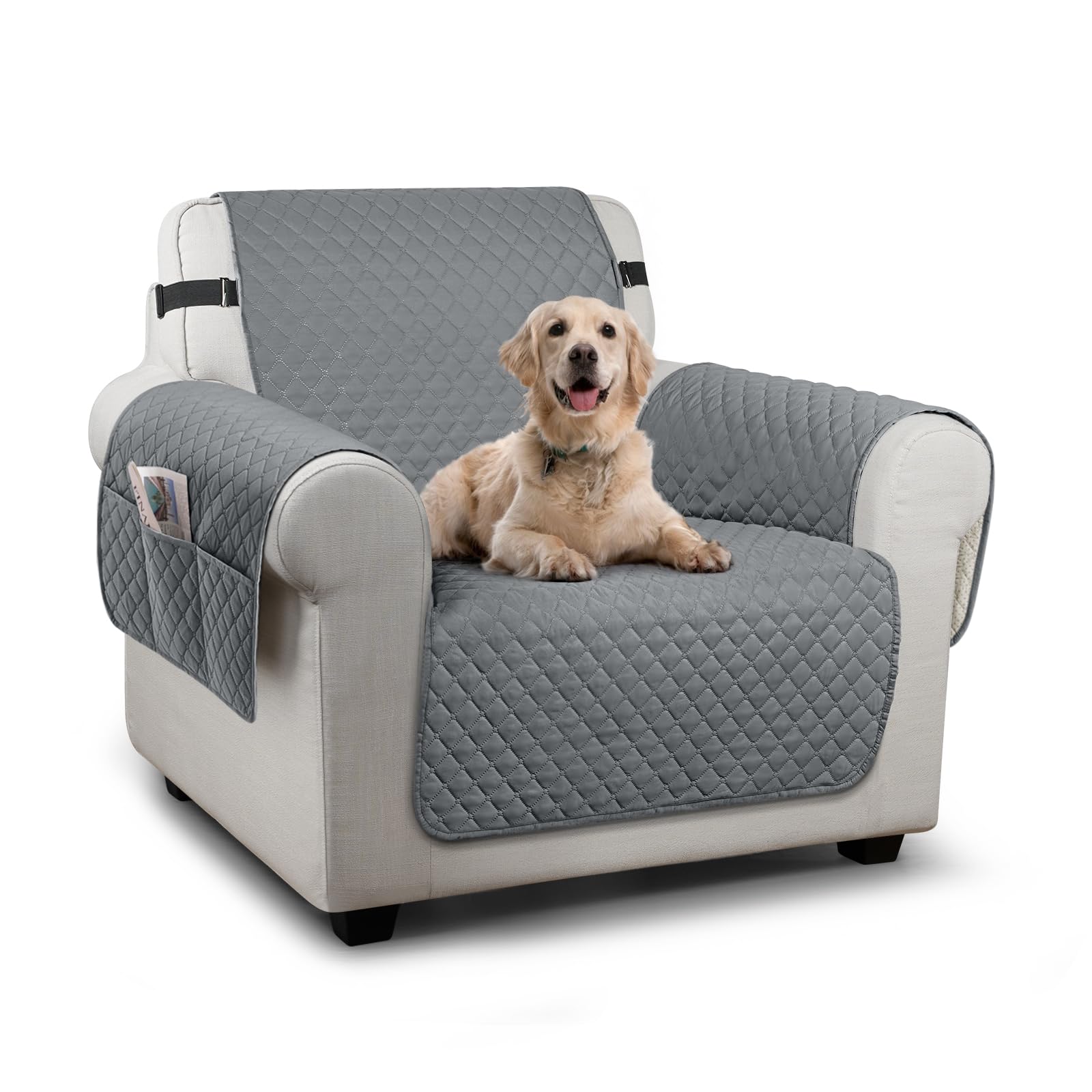 TAOCOCO Sofa Slipcovers 1 Seater,Sofa Settee Covers with Storage Pockets,Non Slip Couch Covers,Washable Sofa Protector for Kids/Dogs/Pets(Dark Grey) — image 1