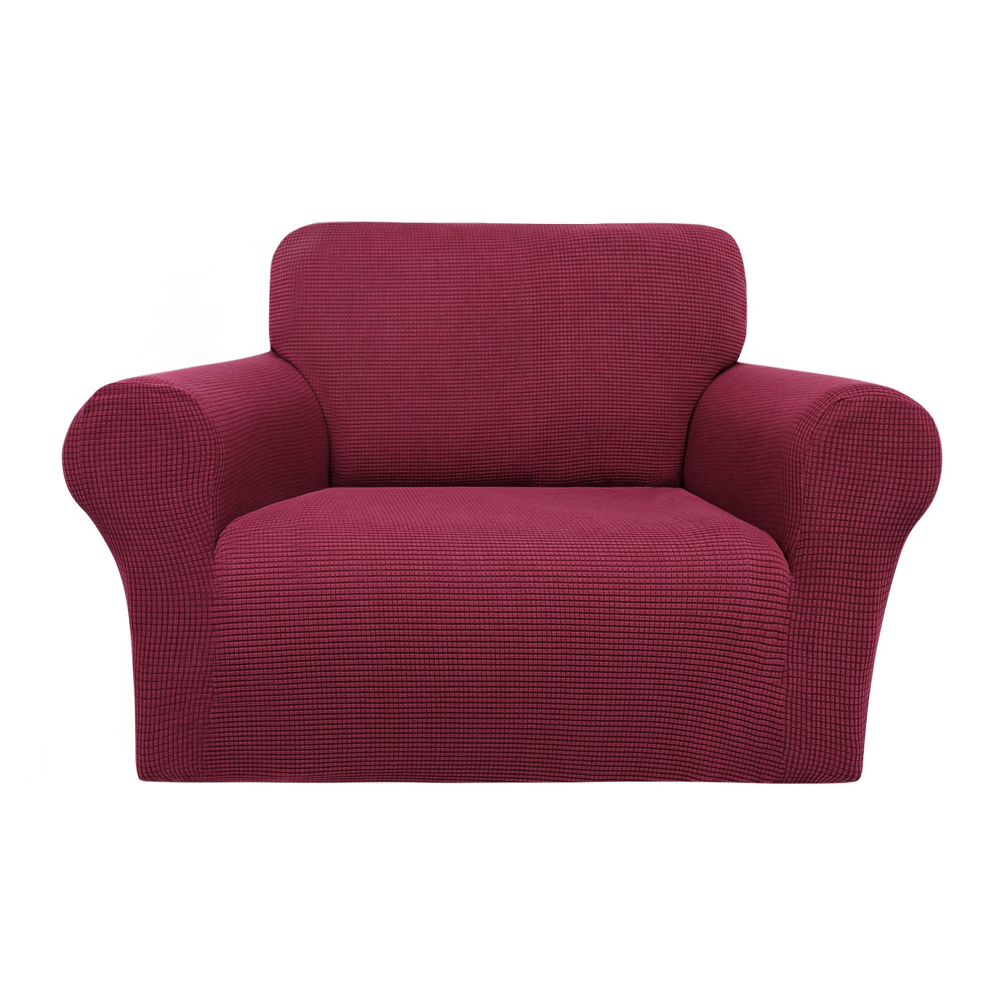 PiccoCasa Stretch Sofa Slipcover, 1-Piece Couch Seat Cover for Sofa Living Room - Spandex Jacquard Checks Sofa Covers, Washable Couch Furniture Cover for Dogs Burgundy 1 Seater