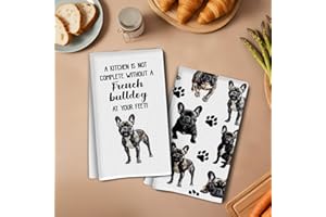 2PCS French Bulldog Kitchen Towels 14x24 Inch Absorbent Microfiber Decorative Dish Cloth Tea Towel, French Bulldog Waffle Han