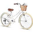 Glerc Missy 20 24 26 Inch Girl Cruiser 6-Speed Hybrid City Bicycle for Youth Over 6 Years Old with Wicker Basket & Lightweight, Multiple Colors