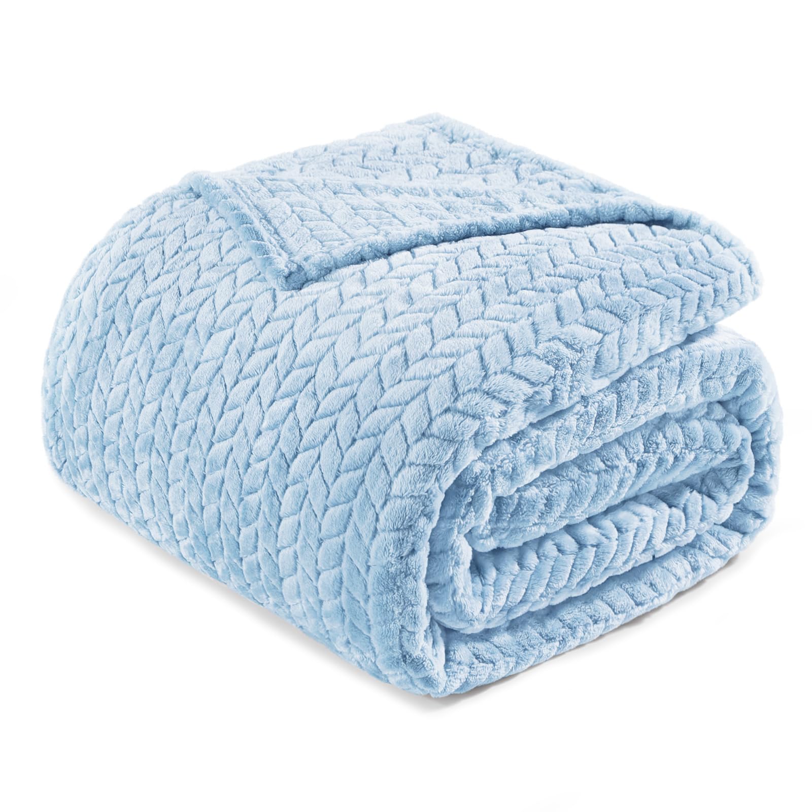 Exclusivo Mezcla King Size Fleece Blanket for Bed, 230x265 CM Soft Cozy Jacquard Flannel Blankets, Lightweight Fuzzy Plush Warm for All Seasons, Light Blue
