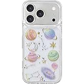 Abbery for iPhone 17 Pro Case Star and Moon Pattern Cute Clear with Planet Space Theme Design Glitter Sparkly Soft TPU Shockproof Protective Women Girl's Phone Case for iPhone 17 Pro
