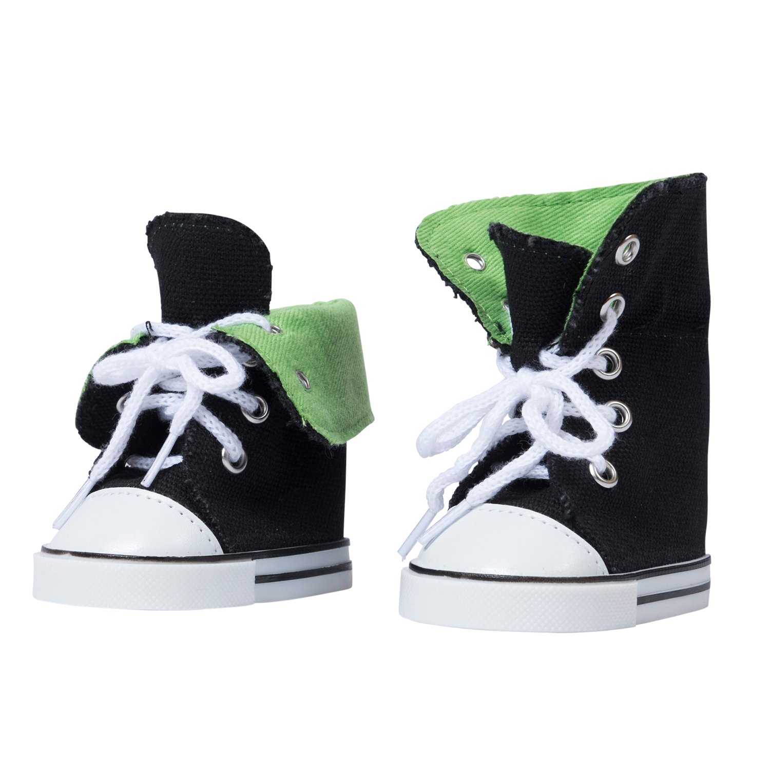 The New York Doll Collection (Green) Canvas Hightop Sneakers Trainers fits 18 Inch / 46 cm Dolls - for Fashion Girl Dolls - Doll Shoes - Doll Trainers