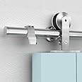 HAHAEMAIL 8FT Top Mount Stainless Steel Sliding Barn Door Hardware Track Kit, Heavy Duty, Anti-Rust, Slide Smoothly Quietly Easy Install 8FT Track Kit for 42"~48" Wide Single Door