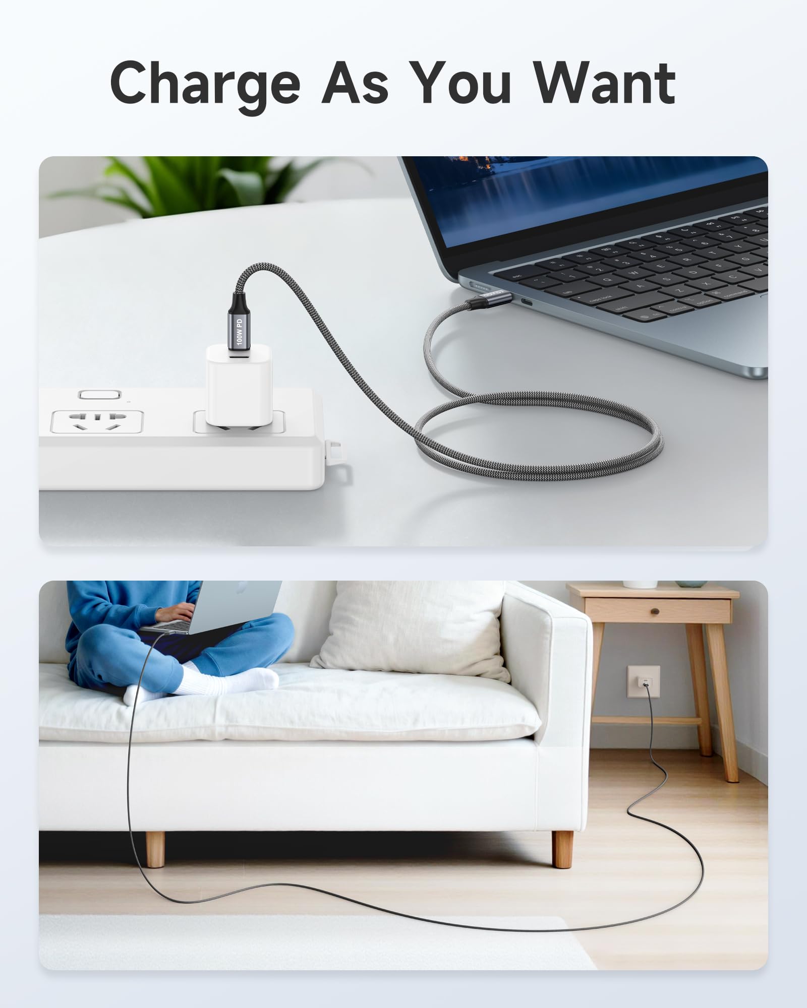 RAVIAD USB C Kabel [2 Stück 1m] 100W Schnellladekabel USB C auf USB C Kabel 6