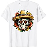 Sugar Skull with Sombrero DE Los Muertos Mexico Day T-Shirt