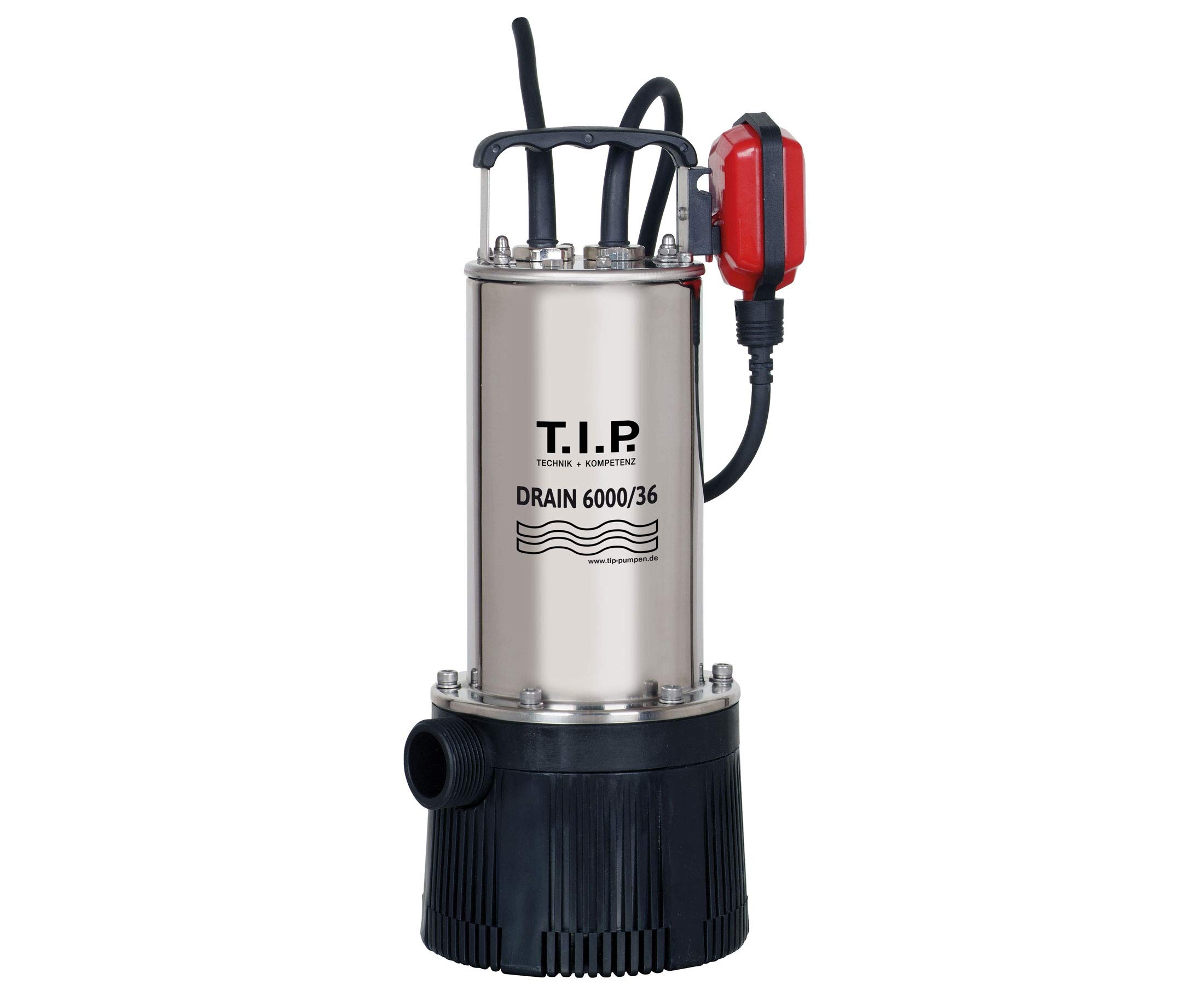 T.I.P. 30136 Submersible Pressure Pump Drain 6000/36, 950 watt, Maximum 6,000 l/h, Delivery Head of 34 m, Debris up to 2 mm, Height Adjustable Float Switch