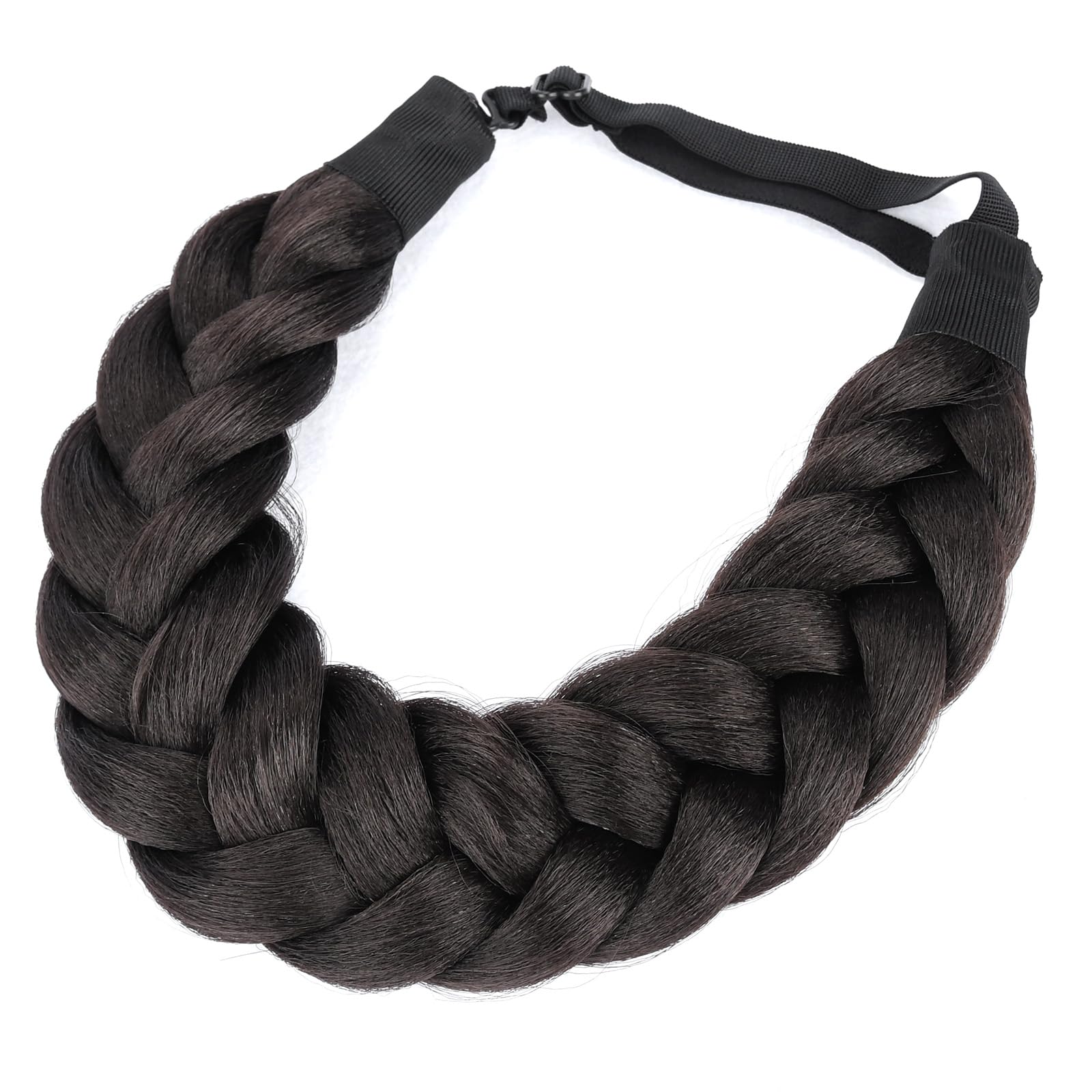 BOBIYA Afro Thick Yaki Straight Wide 2 Strands Synthetic Braided Headband Kinky Straight Plait Headband (Deep Brown)
