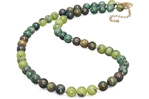 GEMTAL Round Beaded Gemstone BOHO Necklaces for Women,Natural Cherry Jasper Stone Bead Choker Necklace,Womens Fashion Colorful Jewelry 18inch
