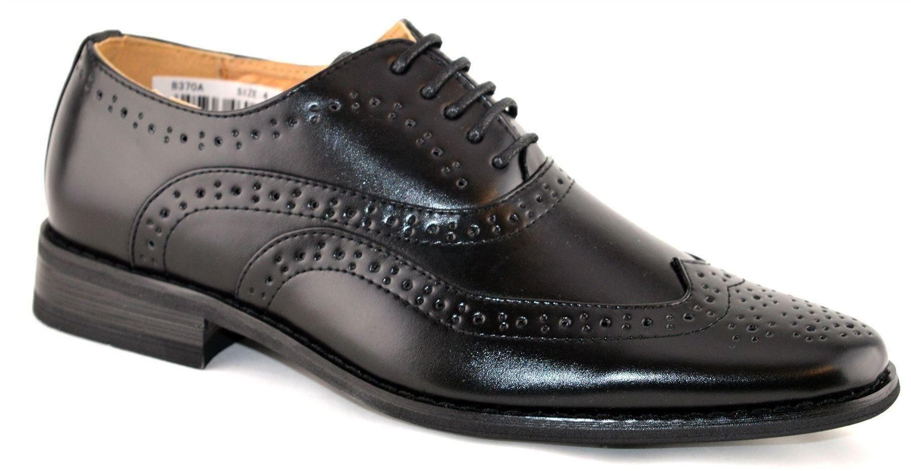 Goor Boys Leather Lined Lace Up Wedding Smart Brogues Formal Shoes, Black , 3 UK