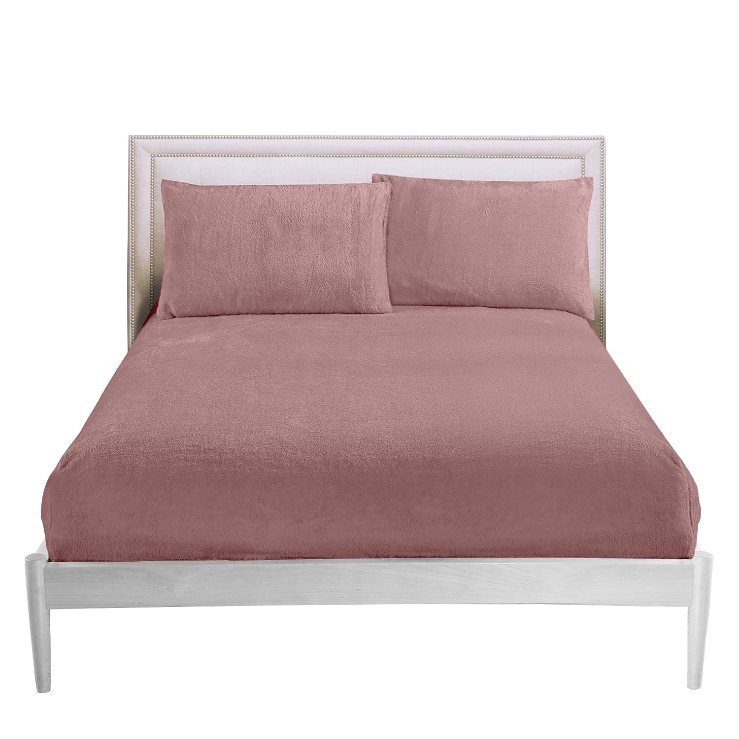 Easy Care Plain King Size Bed Sheets, 100 Percent Polyester Teddy Fitted Sheet, Thermal Warm Fleece Bottom Sheet, Pink