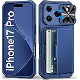 BXYJY for iPhone 17 Pro Case Wallet with Card Holder (4-5 Cards), Slide Camera Cover, Military Grade Drop Shockproof, Heavy Duty Rugged Women Men Phone Case for iPhone 17 Pro 6.3" 2025, Blue