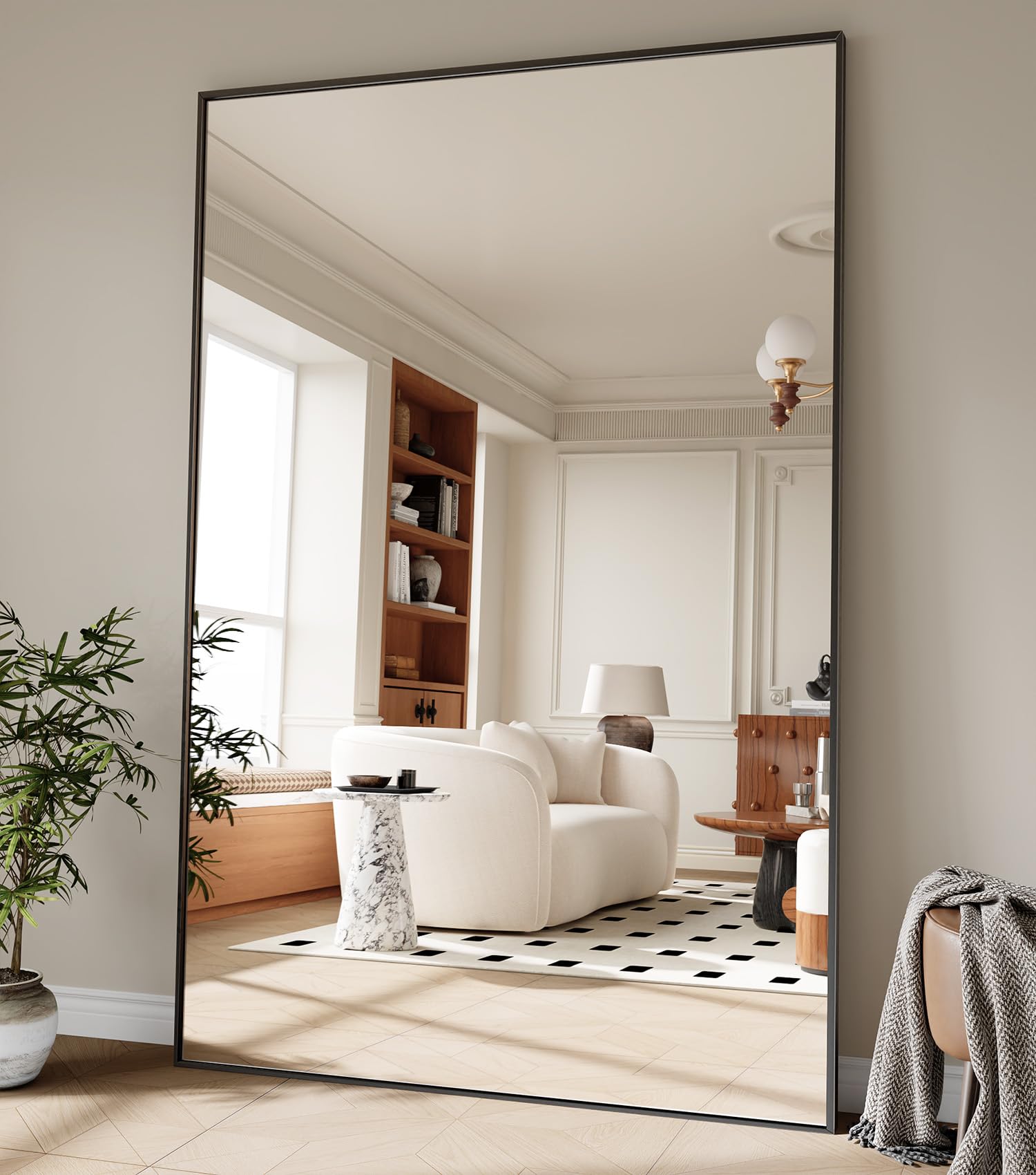 Koonmi 86"x40" Floor Mirror Full Length, Bedroom Floor Body Mirror with Stand, Large Black Mirror, Leaning, Standing or Hanging Horizontally/Vertically Image