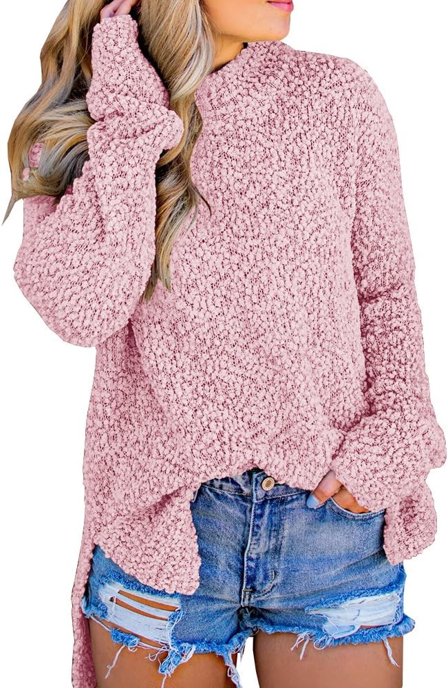 Imily BelaWomens Fuzzy Knitted Sweater Sherpa Fleece Side Slit Full Sleeve Jumper Outwears