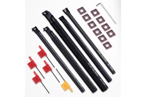 Gluwoer Indexable Lathe Internal Boring Bar 15PCS Kit-5PCS Metal Lathe Tools Holder 10PCS CCMT21.51 Carbide Insert for Boring