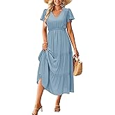 VOTEPRETTY Women's 2026 Summer Boho Maxi Dresses Flutter Short Sleeve V Neck Casual Beach Wedding Guest Vacation Long Dress