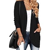 LILBETTER Womens' Long Sleeve Knit Sweater Cardigans Curved Hem Open Front with Pockets