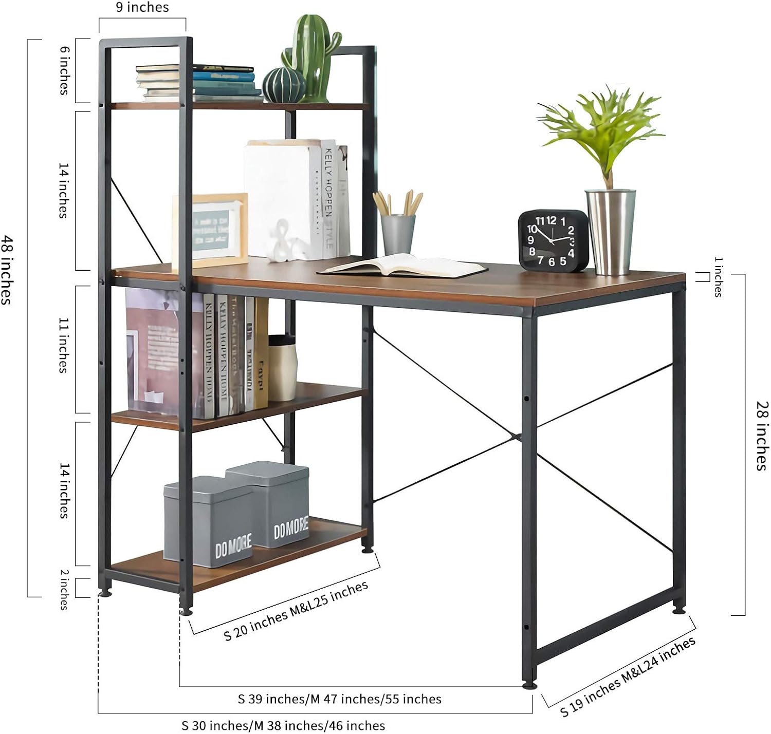 CLOZ Computer Desk 47 Inch Study Table with Iron Shelves Detachable Metal Industrial Style Multi-Function Desk for Home Office: Kitchen & Dining