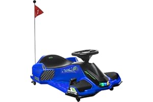 Aosom 12V Electric Go Kart, 5 MPH Drifting Car, Battery Powered Ride on Toy Outdoor with Slow Start, Music, Colorful Lights, for 8-12 Years Old, Blue