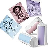 ETIKEZ Genuine Self-Adhesive Thermal Printer Stickers, Compatible with PM290C Mini Sticker Printer, Black on White, 54mmx3.2m Sticker Paper for Journal, Study, Photos, 3 Rolls, Blue/Pink/Purple