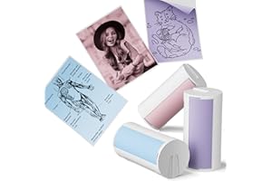 ETIKEZ Genuine Self-Adhesive Thermal Printer Stickers, Compatible with PM290C Mini Sticker Printer, Black on White, 54mmx3.2m Sticker Paper for Journal, Study, Photos, 3 Rolls, Blue/Pink/Purple