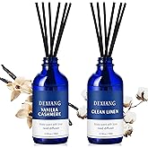 Reed Diffuser Set of 2 - Vanilla Cashmere & Clean Linen, 3.72 Oz (110 ml) Scent Diffuser with 12 Sticks | Stylish Blue Bottles | Long-Lasting Fragrance | Home Decor & Gifts