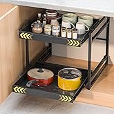 REALINN 2 Tier Pull Out Cabinet Organizer, 21 inch Depth Slide Out Shelves, Expandable 14"-22.5" Wide Heavy-Duty Cabinet Drawers for Kitchen Pots, Pans & Pantry Storage, Black